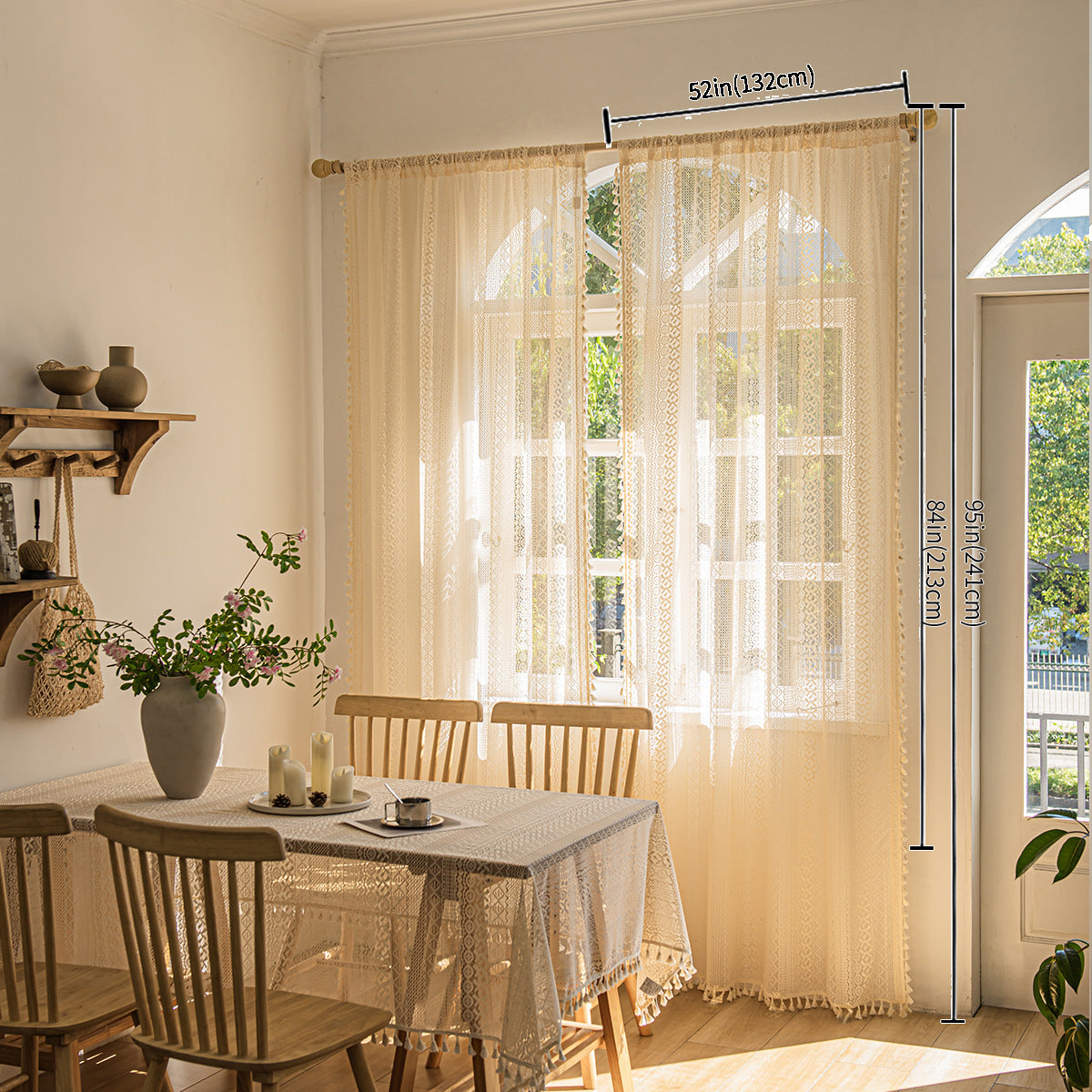 Wood Color Lace Living Room Bedroom Window Screen