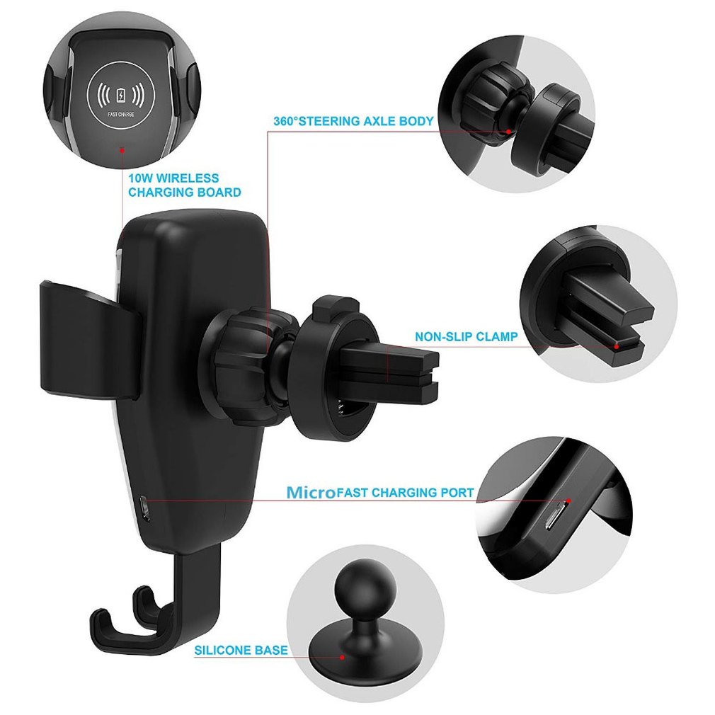 Gravity Qi Wireless Car Charger Mount 10W Fast Charge Car Br