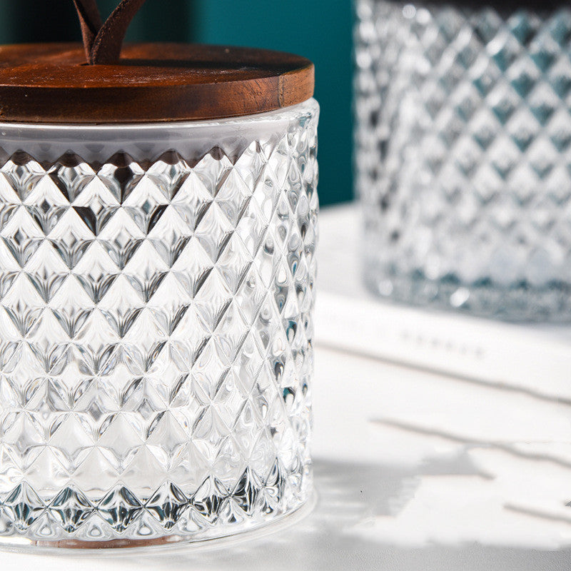 Embossed Glass Storage Box Beauty Egg Cotton Swab Storage Jar