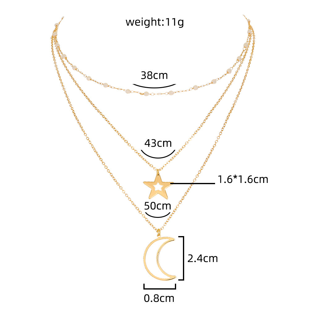 Hollow Star Moon Multilayer Necklace