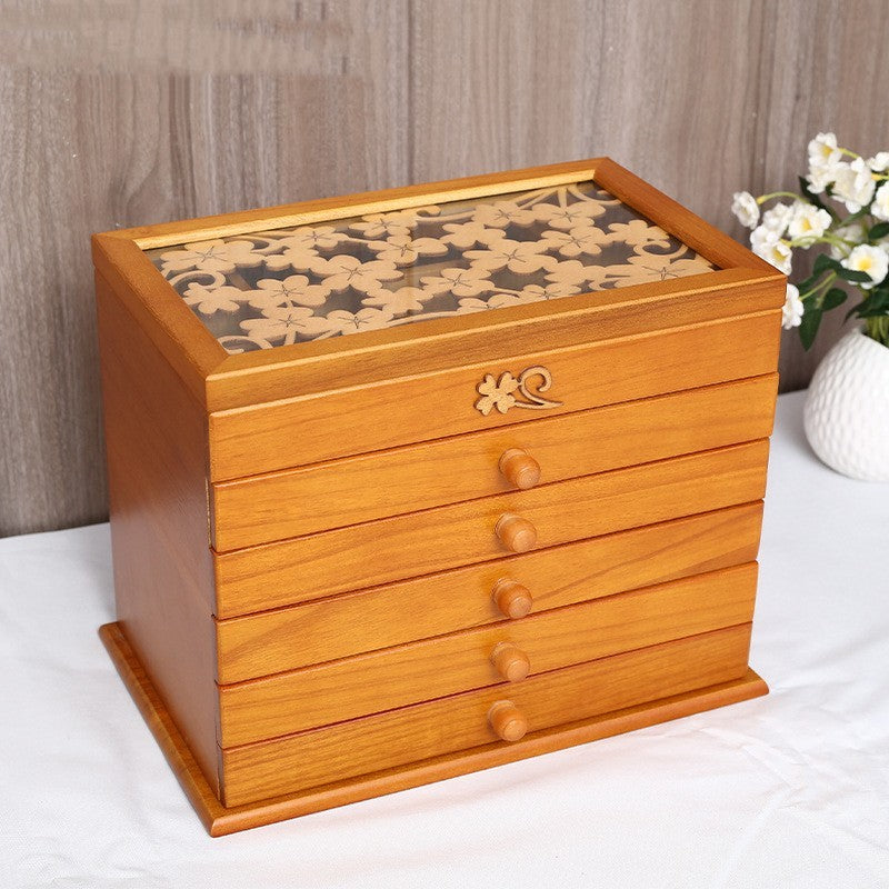 Vintage Drawer Style Large Capacity Lockable Jewelry Storage Box