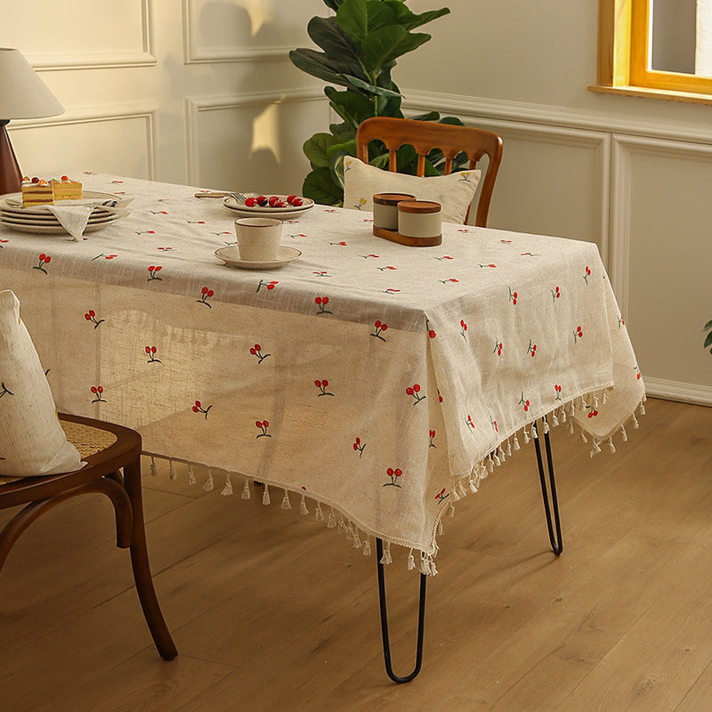 Japanese Linen Tablecloth Tassel Embroidery