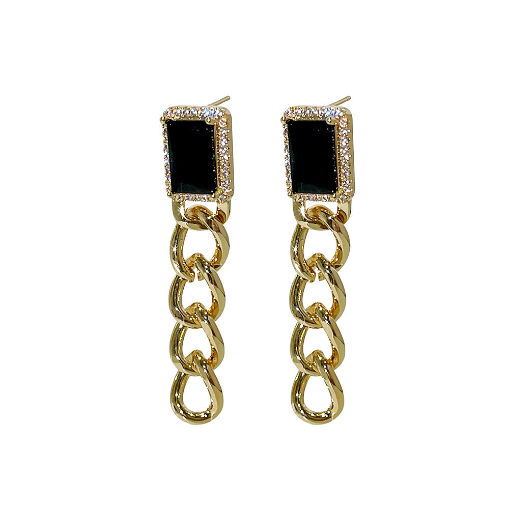Long Vintage Simple Exaggerated Gemstone Chain Earrings