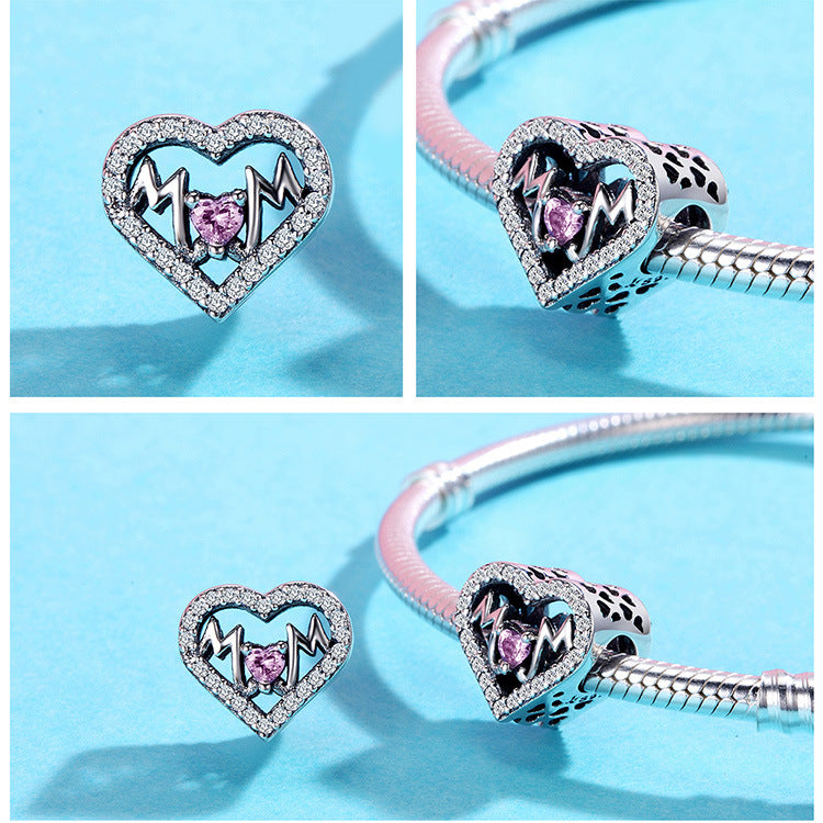 S925 Silver Mother's Day Letter Beaded Pendant