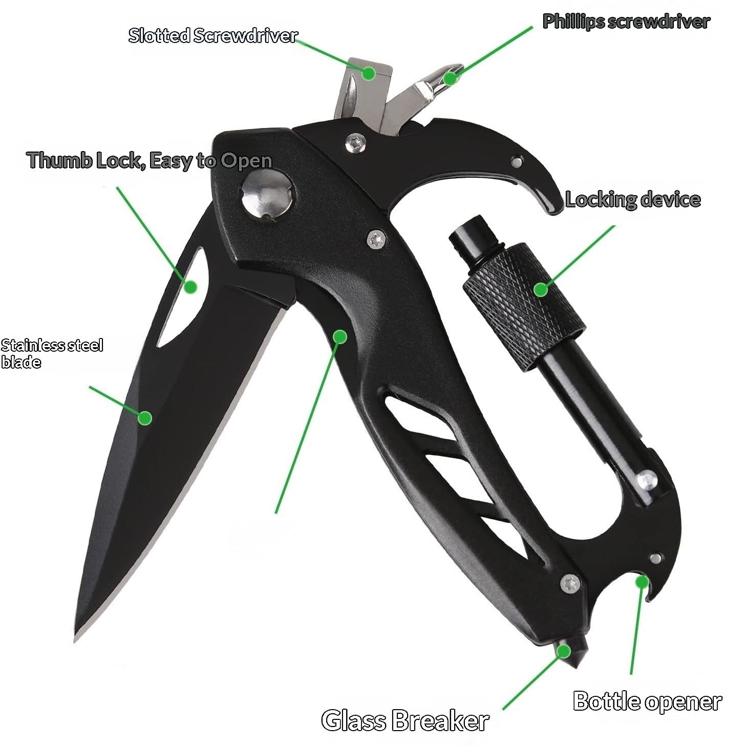 Multi-functional Carabiner Folding Knife Outdoor D-lock Hook Camping Tool Multi-purpose Hook