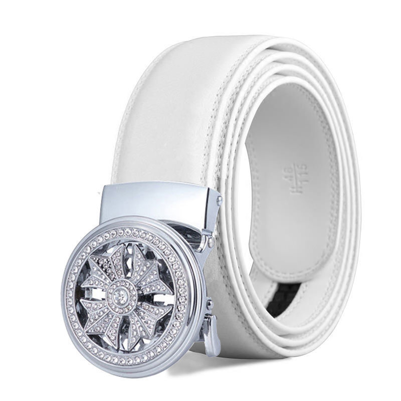 Men's Rotating Buckle Belt 3.5cm Wide Automatic Buckle Crystal Diamond Belt
