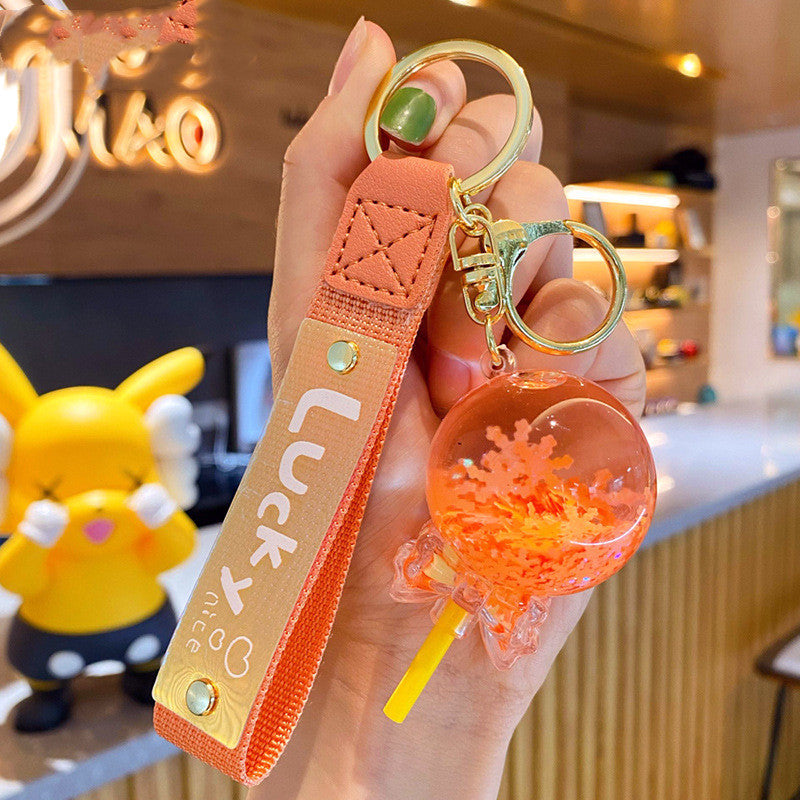 Cartoon Oil Liquid Quicksand Bottle Lollipop Keychain Female Cute Creative Exquisite Couple Key Chain Package Pendant