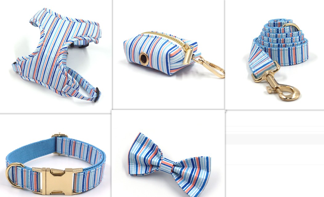 Striped Print Pet Chest And Back Leash Bow Trash Bag Set