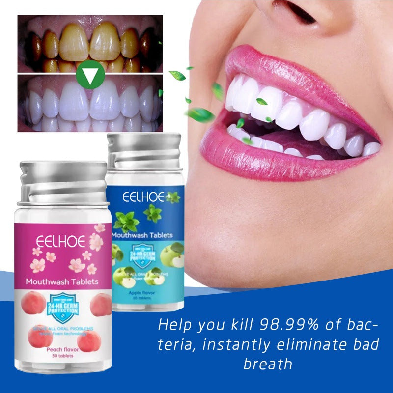 Mauvaise haleine Taches dentaires Nettoyage des dents Soin buccal Comprimés de bain de bouche concentré