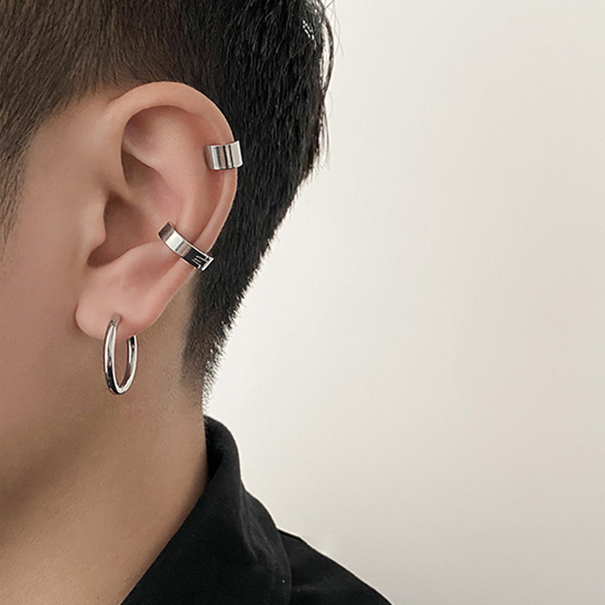 Ear Clip Stainless Steel Three-piece Set Glossy Ear Clip Street Simplicity Hip Hop Earrings For Men And Women