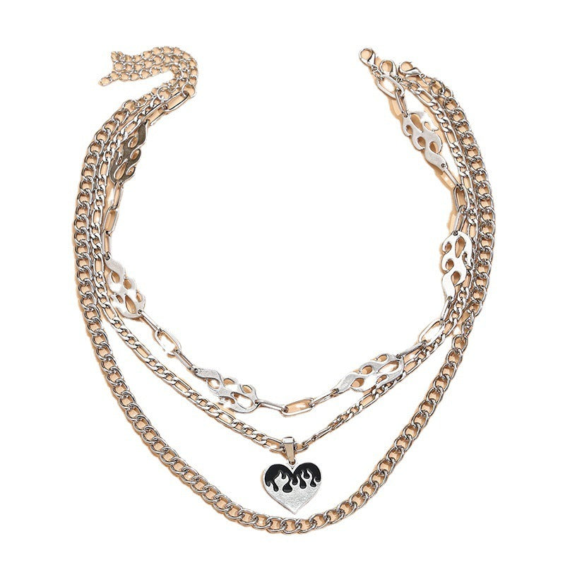 Women's Exaggerated Multi-layered Flame Love Necklace