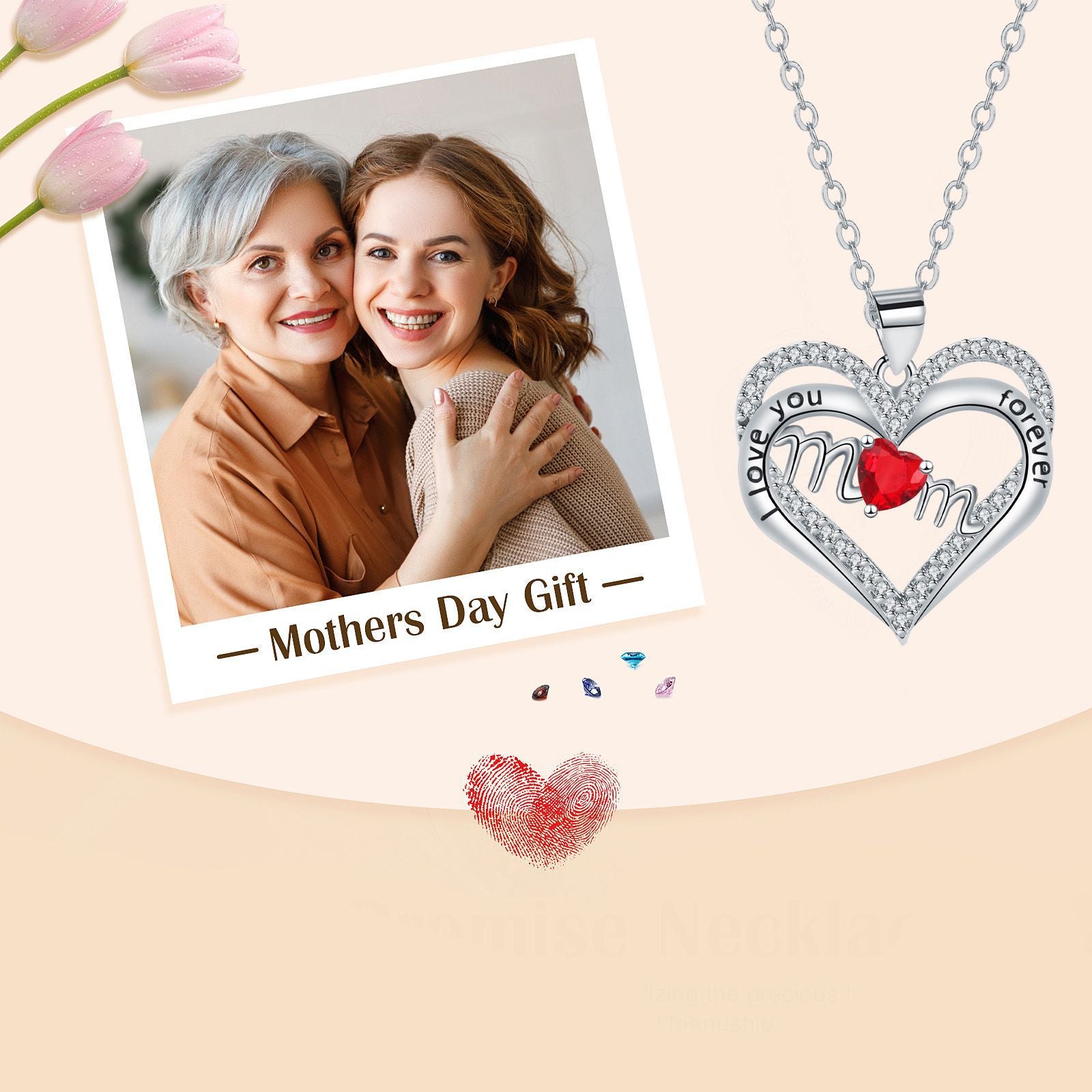 MOM Pendant Mother's Day Gift Necklace Pairs Heart Trendy Jewelry
