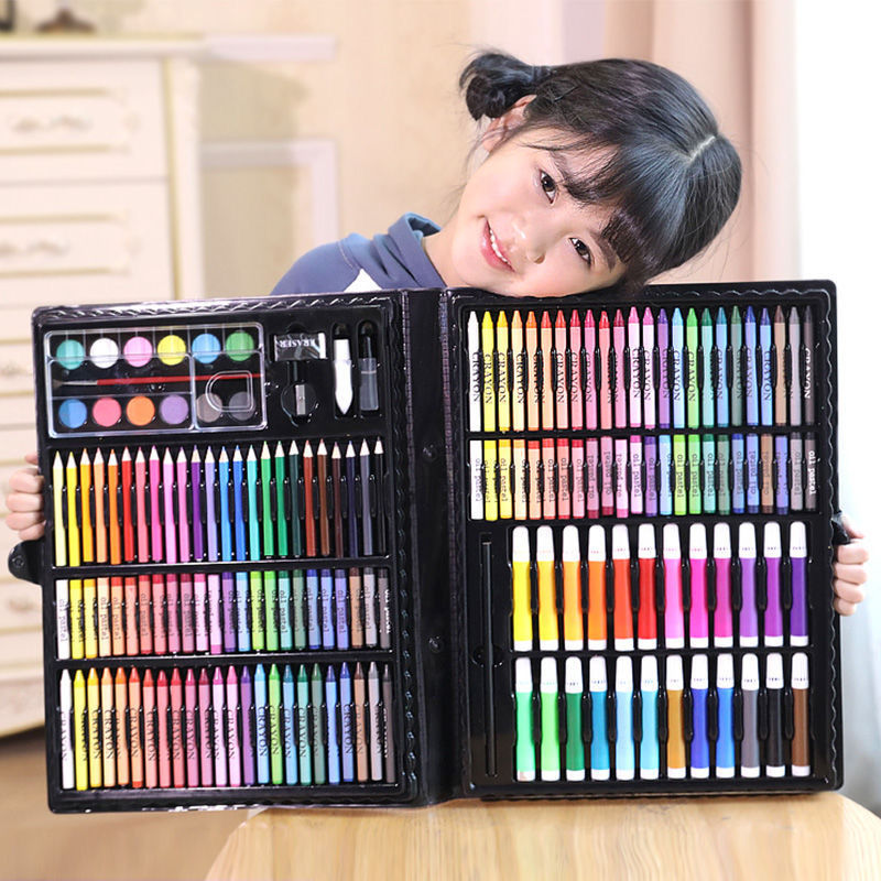 Toddler Pupils Learn To Paint With Watercolor Brushes, Crayon And Oil Pastel