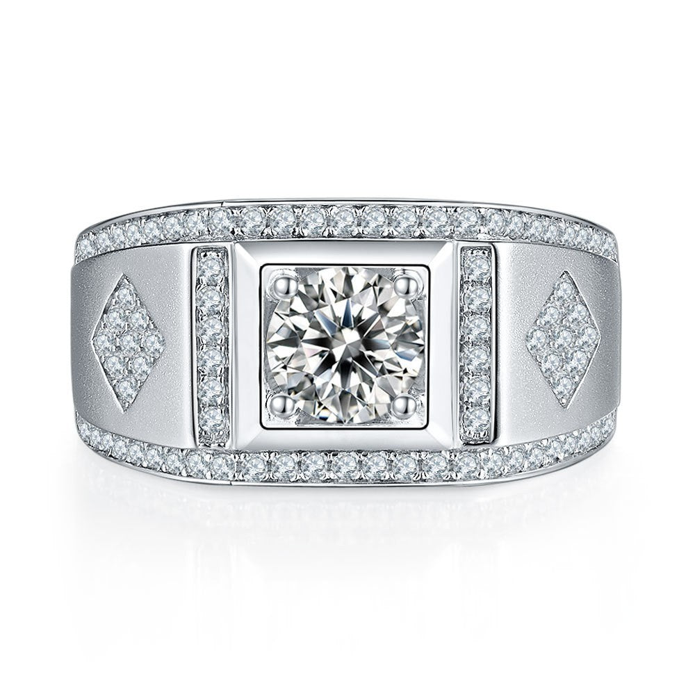 One Carat Row Diamond Moissanite 925 Silver Men's Wedding Ring