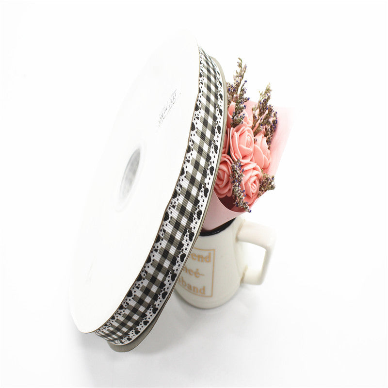 Plaid Two-color Printing Thread Belt Fabric Bow Handmade Hair Accessories DIY Ribbon