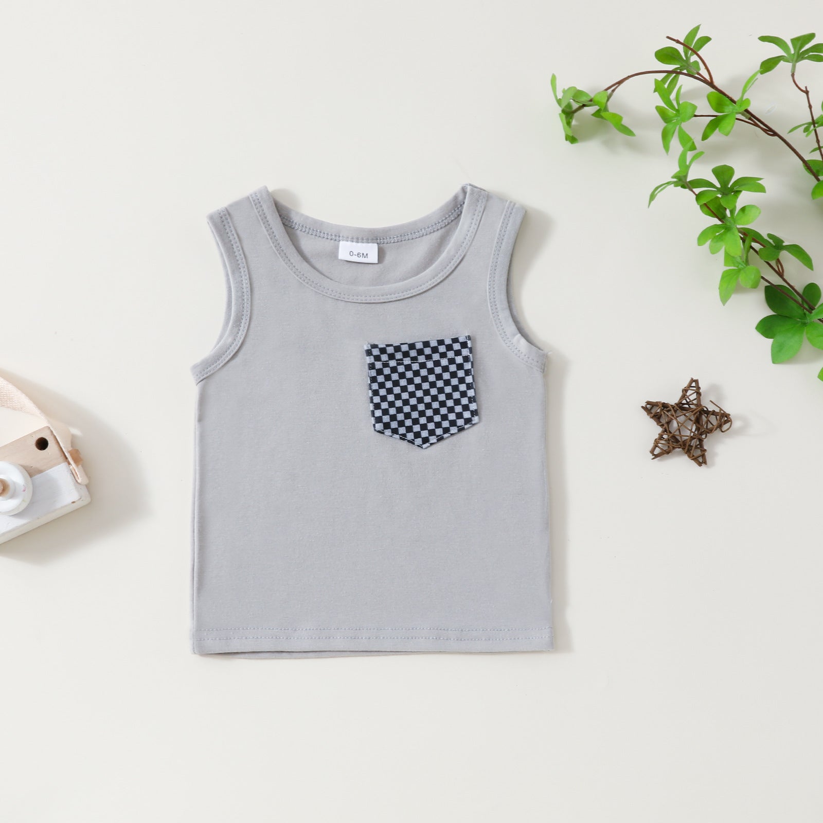 Sleeveless Top Plaid Printed Shorts Two-piece For Boys