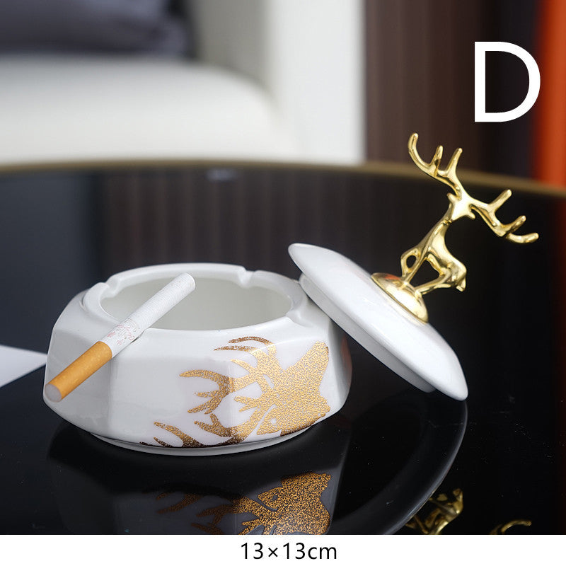 Ceramic Ashtray Home Living Room Creative Anti-flying Dust With Cover