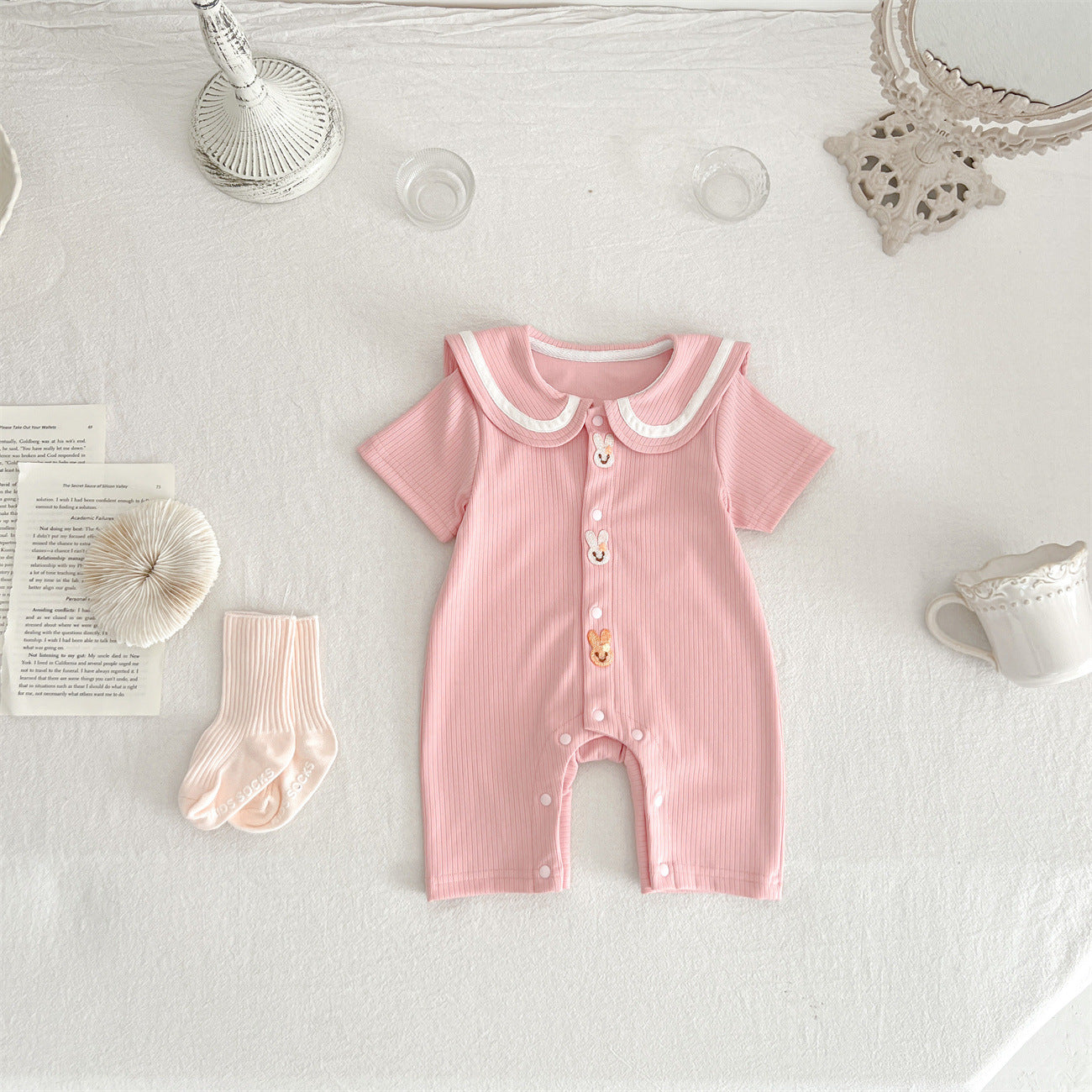Baby Bear Rabbit Ear Jumpsuit Summer Sunken Stripe Cotton Going Out Clothes