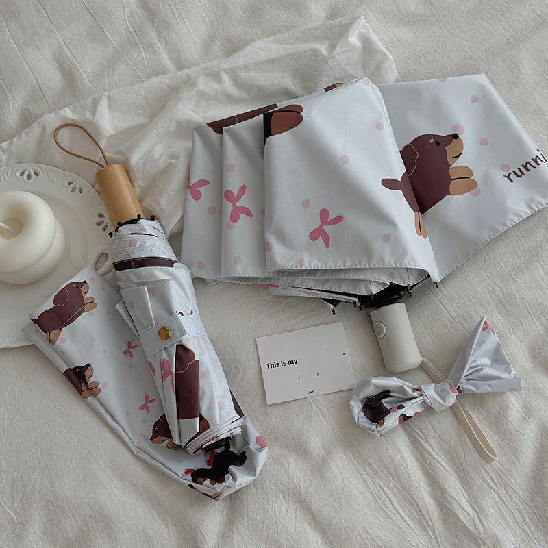 Cartoon Foldable And Portable Vinyl Rain Or Shine Dual-use Umbrella