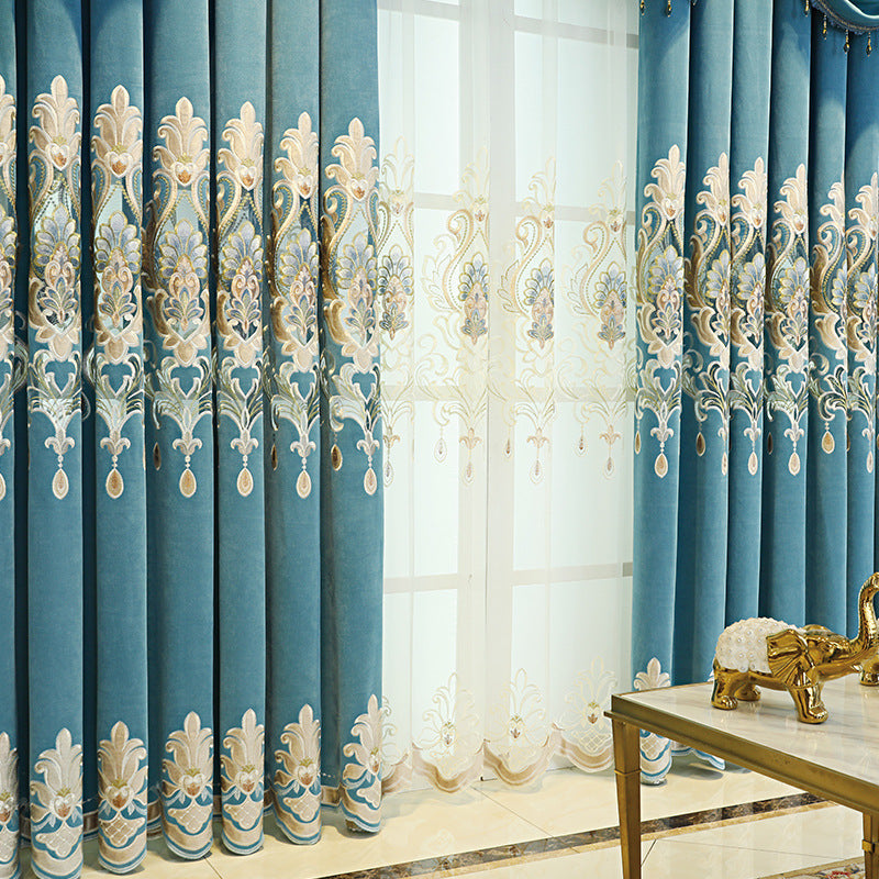 High-end Curtain European Style Hollow Flower Embroidery Living Room