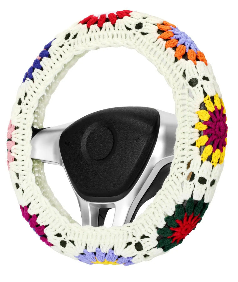 Car Interior Hand-crocheted Flower Steering Wheel Warm Non-slip Cover