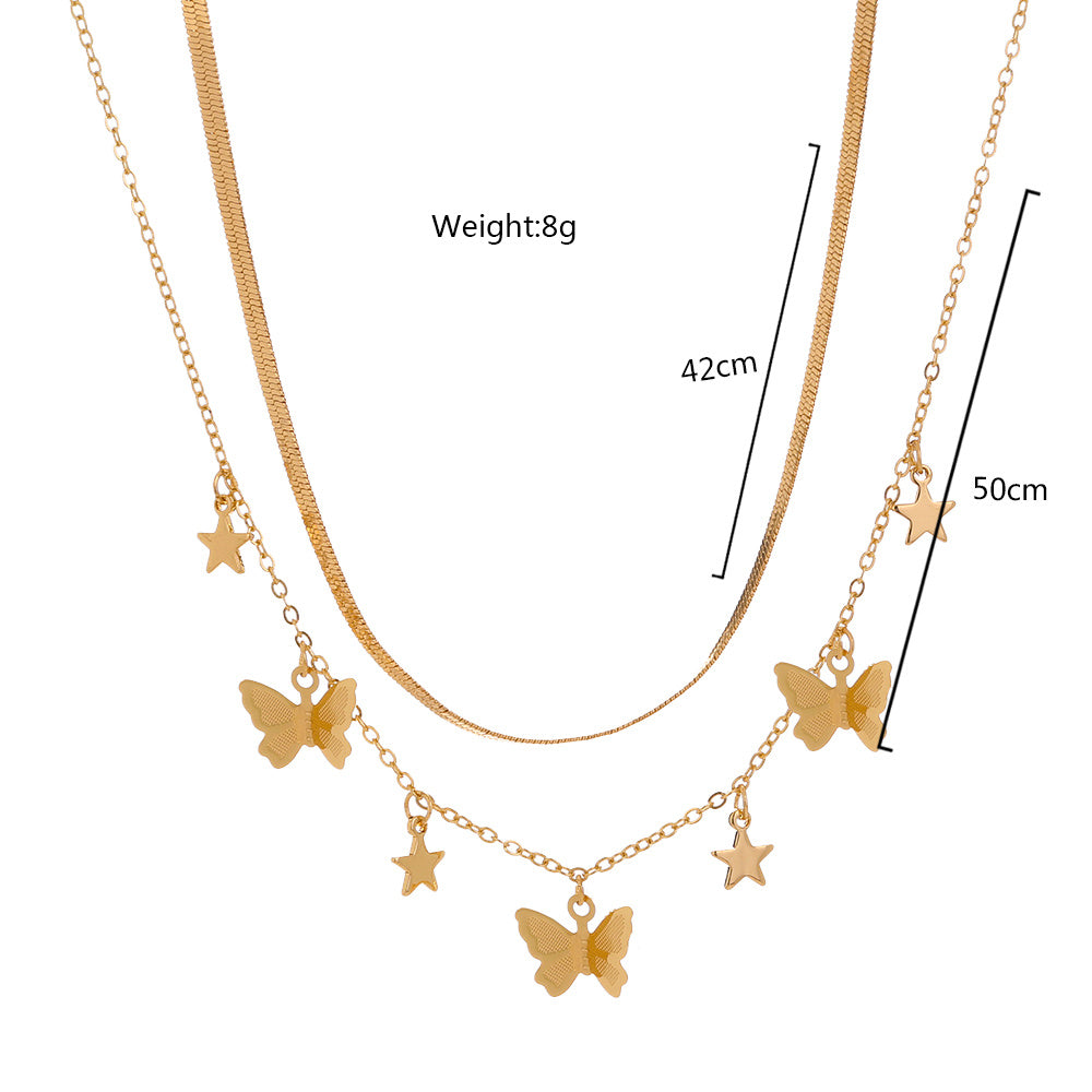 Creative personality with butterfly Tassel pendant necklace and collarbone chain
