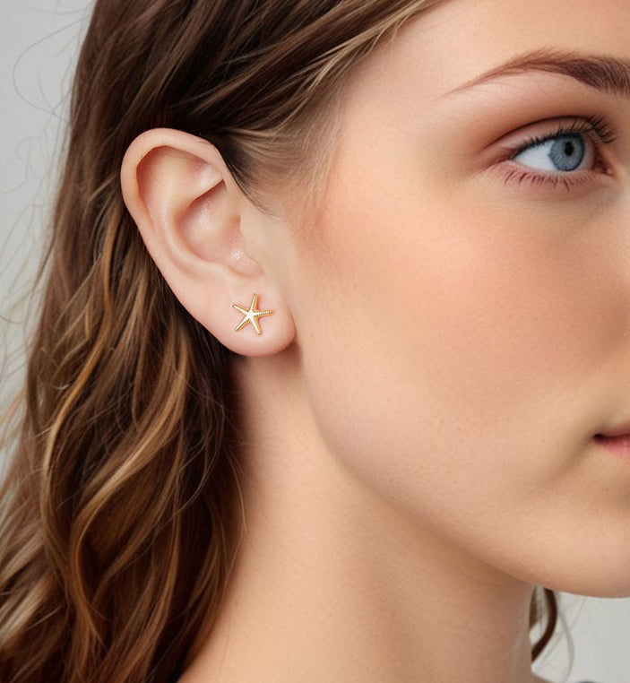 New Summer Starfish Argent Pur Stud Earrings Men And Women Simple