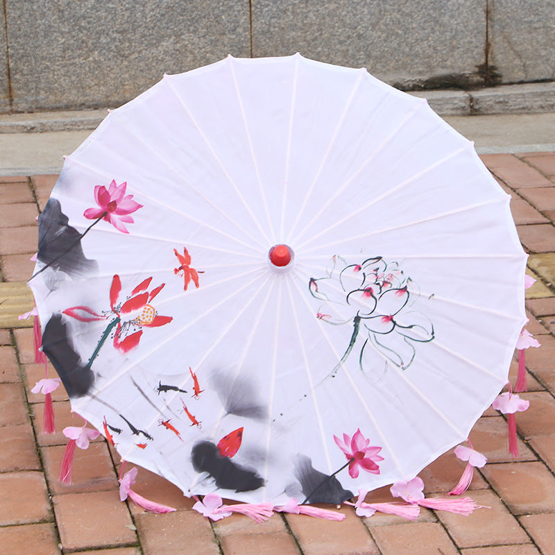 Ancient Costume Silk Cloth Tassel Petal Umbrella