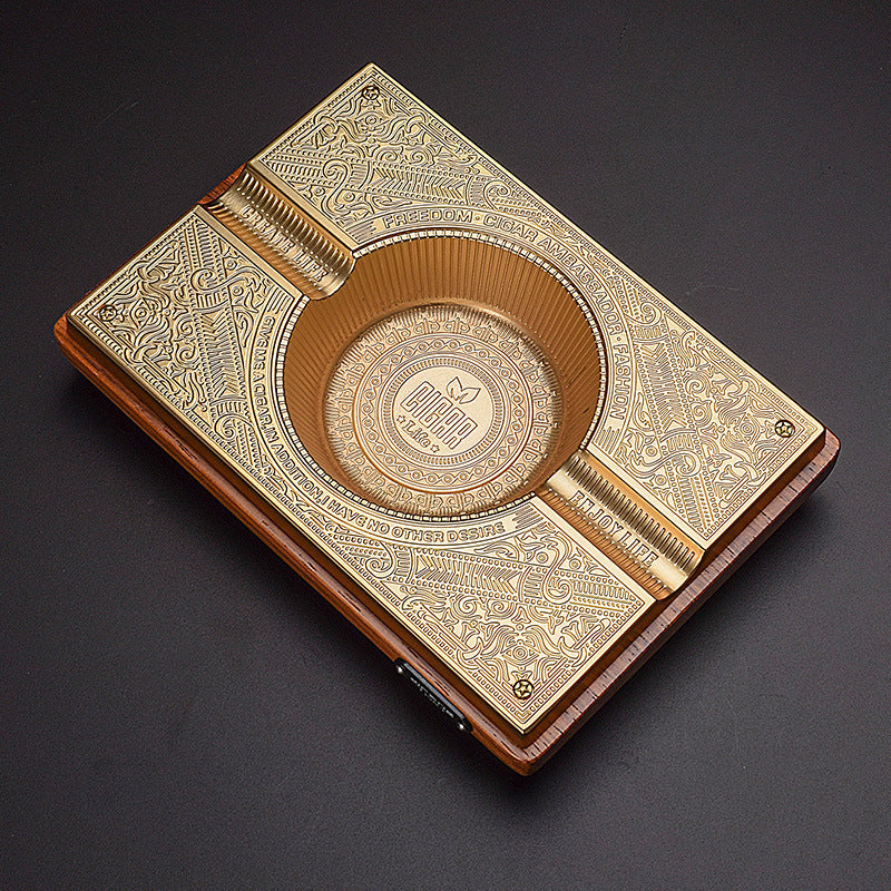 Solid Wood Fashion Stainless Steel Alloy Cigar Ashtray