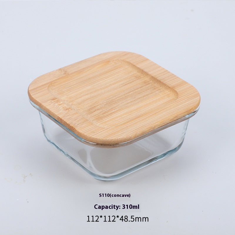 High Boron Silicon Japanese Style Bamboo Wood Lid Glass Lunch Box