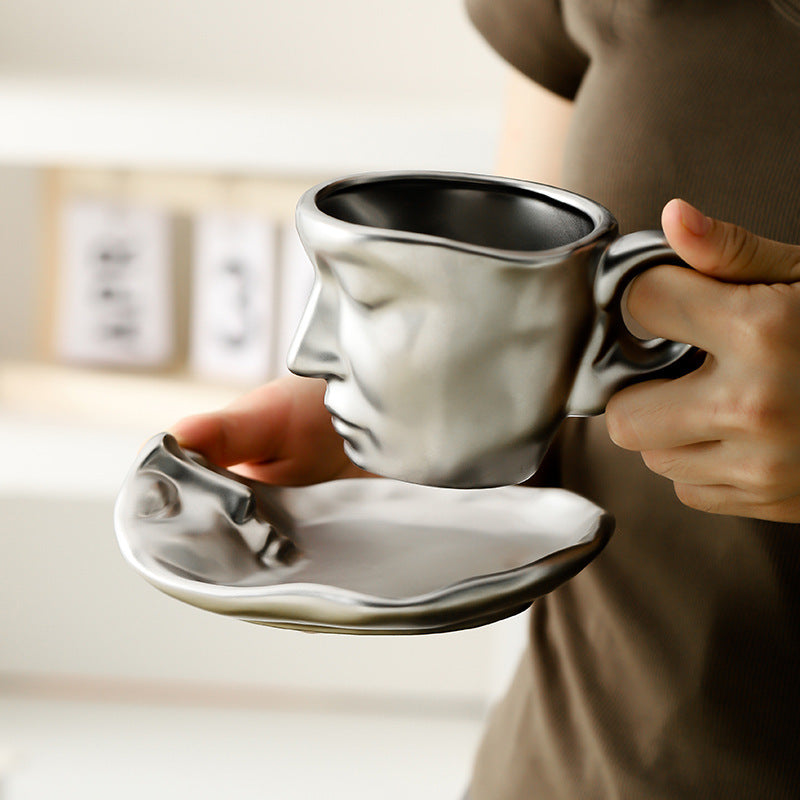 Jinfulan New Metal Face Creative Ceramic Kiss Beauty Coffee Cup