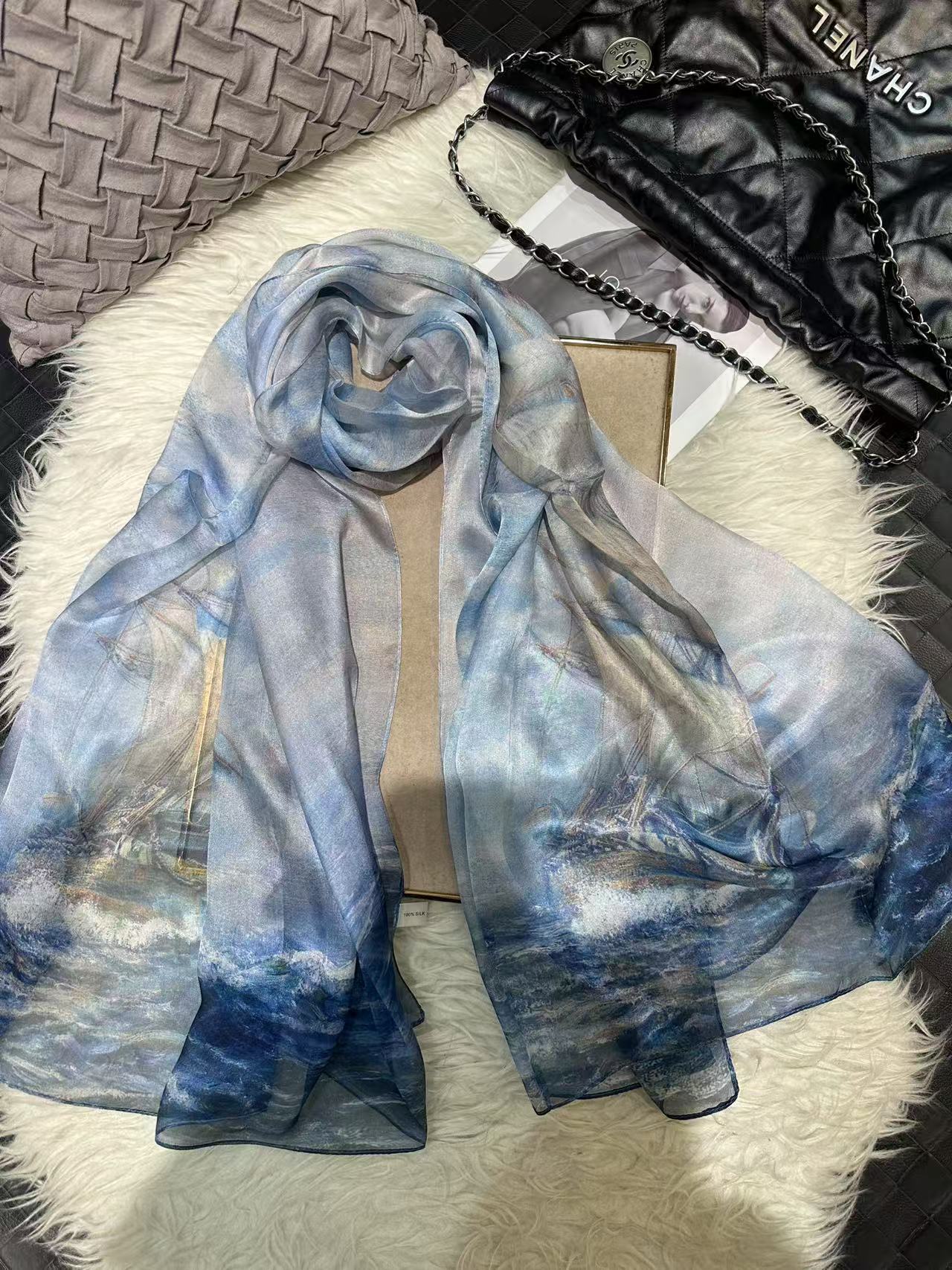 Mulberry Silk Chiffon With Digital Printlightweight Airy And Flowy Summer Sheer Scarf