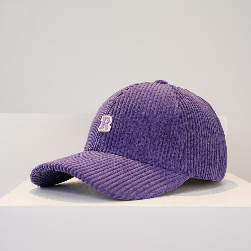 Women's Corduroy R Letter Baseball Cap Hat