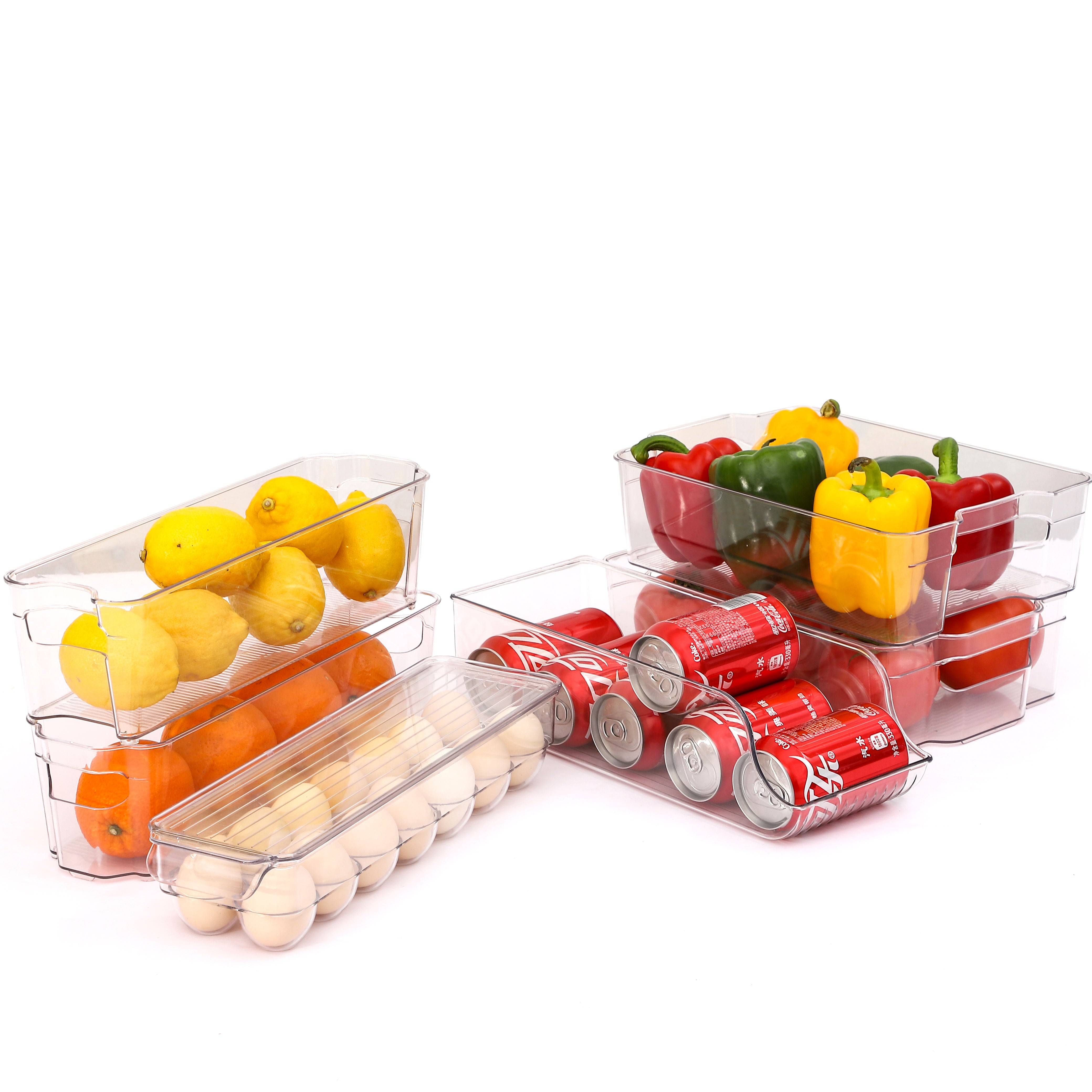 6pcs Refrigerator Organizer Refrigerator Storage Set Plastic Transparent Refrigerator Storage Box Refrigerator Drawer Food Vegetable Beverage Egg Storage