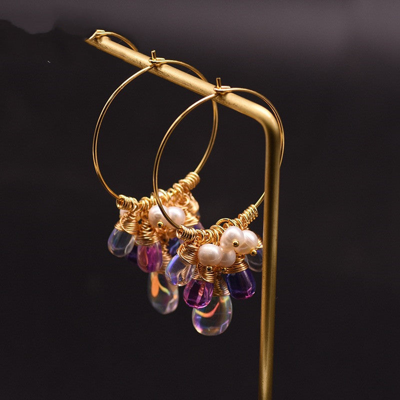 925 Silver Earrings Natural Freshwater Pearl Czech Crystal Earrings Women
