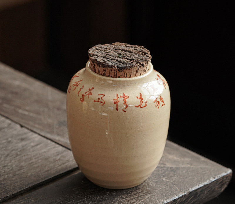 Bocal de rangement pour thé avec calligraphie manuscrite et couvercle en bois naturel fait main