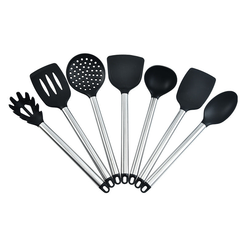 Ensemble d'ustensiles de cuisine 7 pièces en silicone et acier inoxydable, spatule et cuillère en silicone