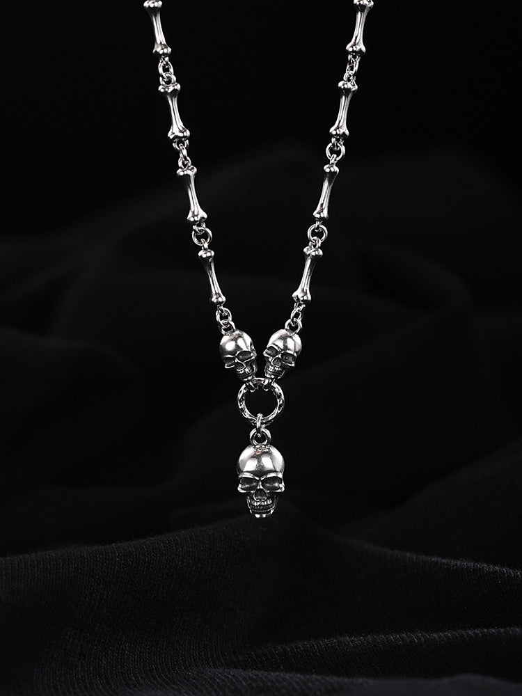 Hip Hop 925 Silver Skull Pendant Necklace Male