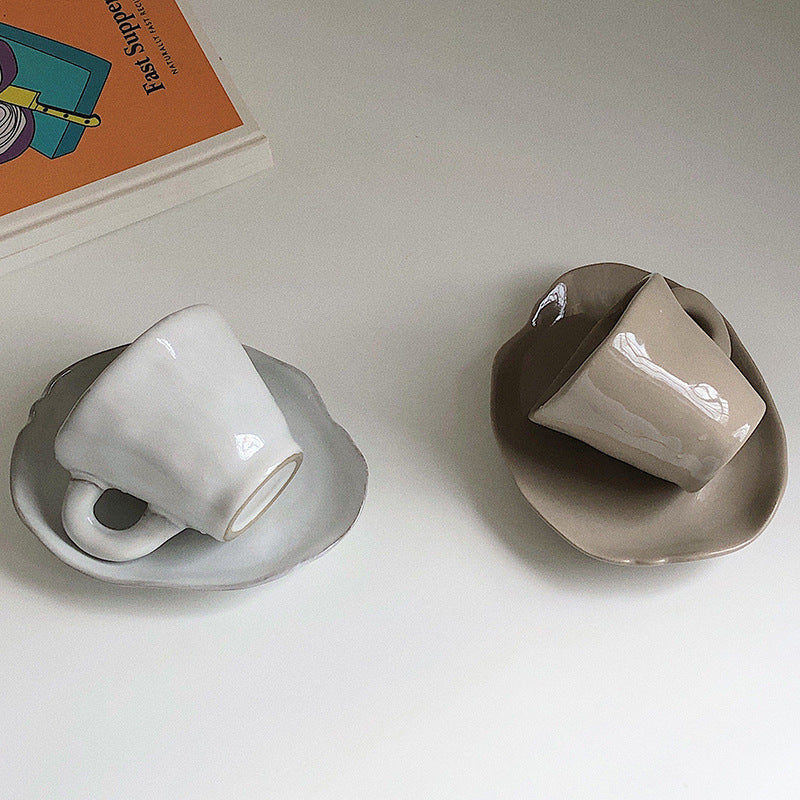 Irregular Retro Ceramic Coffee Cup Saucer Milk Mug