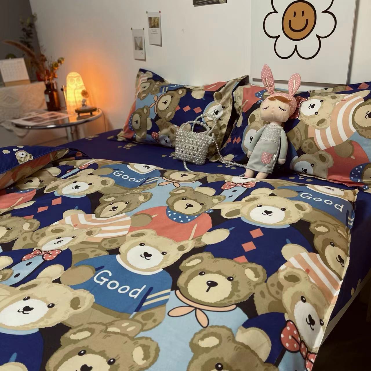 Cartoon Bear Four-piece Quilt Cover Sheet Bedding