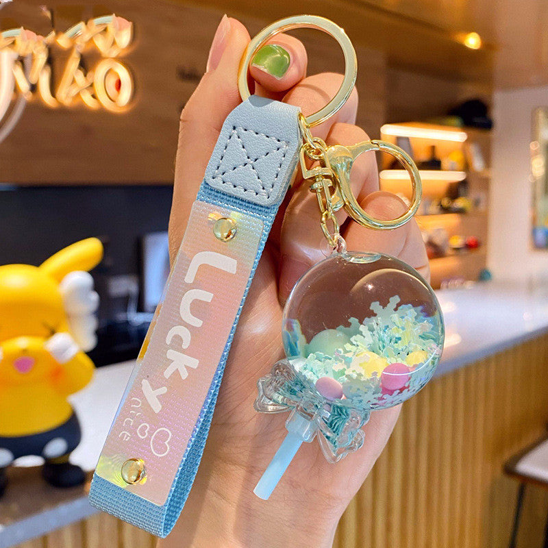 Cartoon Oil Liquid Quicksand Bottle Lollipop Keychain Female Cute Creative Exquisite Couple Key Chain Package Pendant
