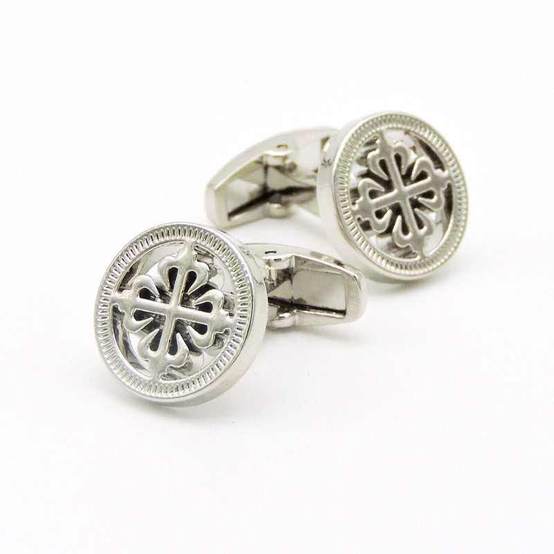Men's Shirt French Cufflinks High Quality Enamel Vintage Pattern Laser Metal Cube Cufflinks