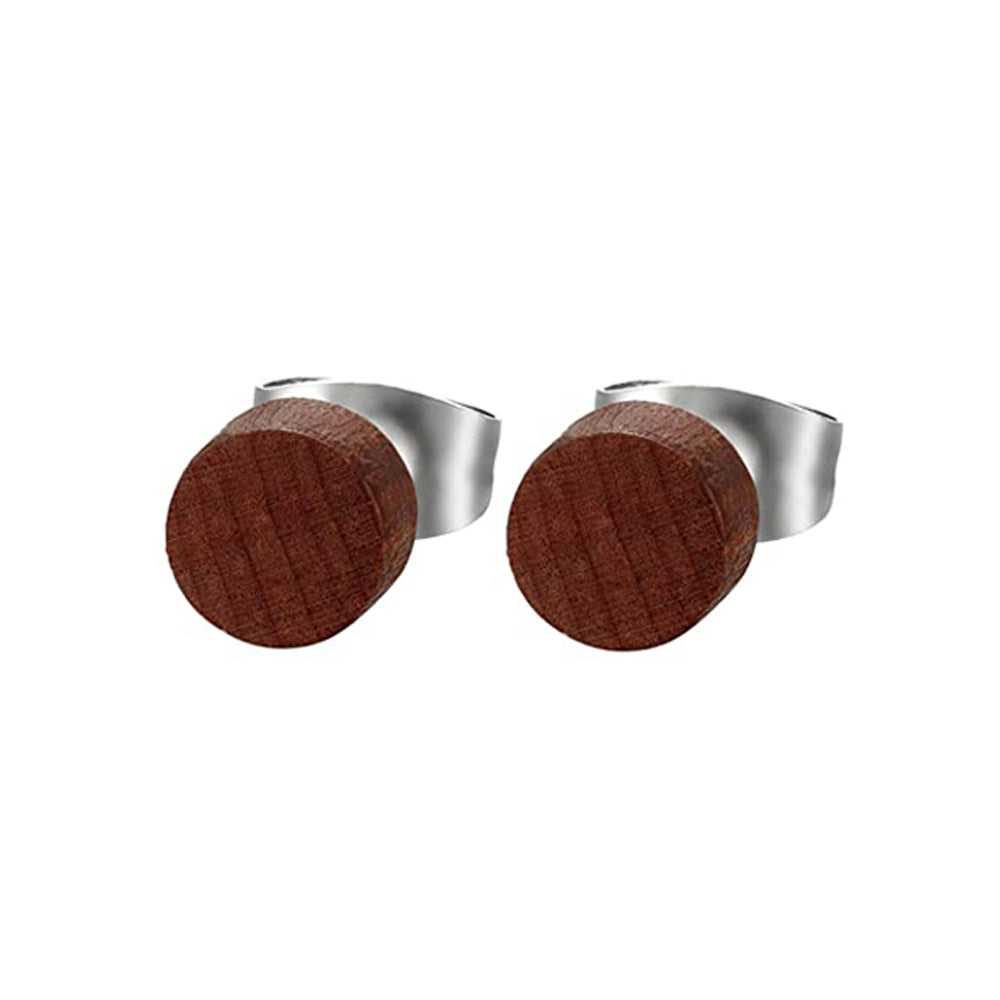 Log Hip Hop Rock Round Hipster Wood Stud Earrings
