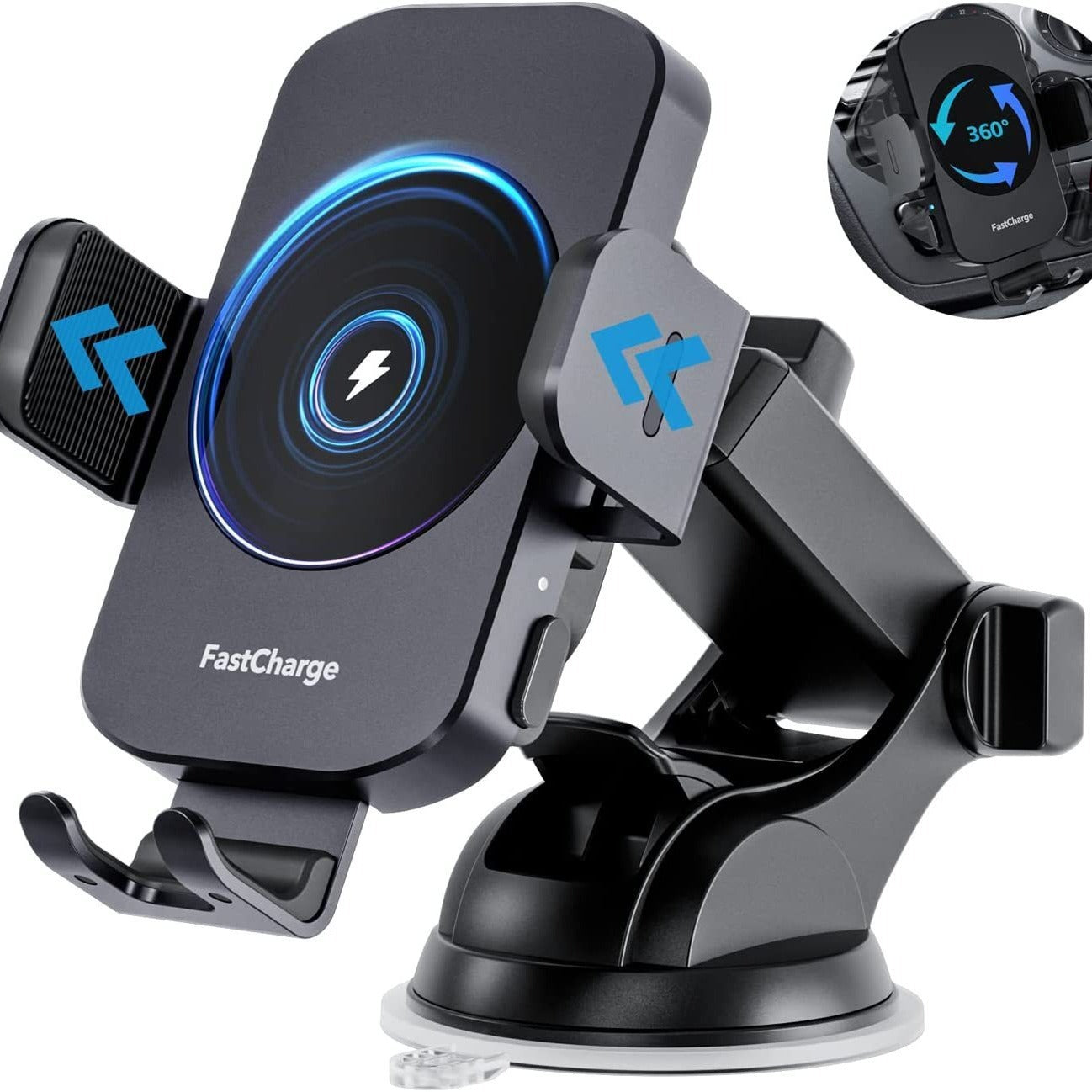 New Car Phone Holder With Air Outlet Suction Disc Dual Bracket 15W Fast Wireless Charger Intelligent Induction