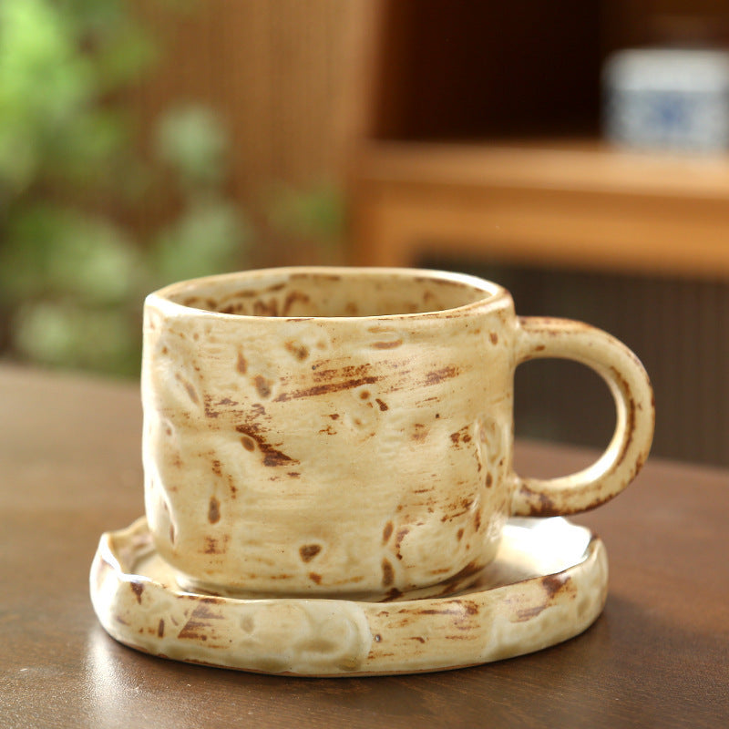 Stoneware Medieval Ceramic Simple Retro Coffee Cup And Saucer Suit