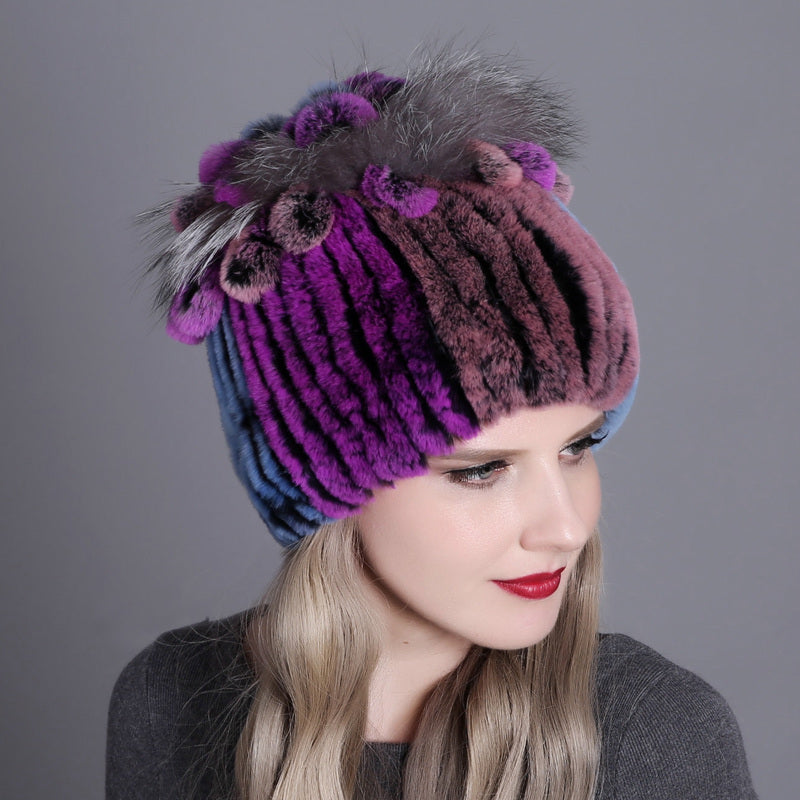 Chapeaux en fourrure tressée pour femmes, chauds et épais, bonnets tricotés colorés pour dames