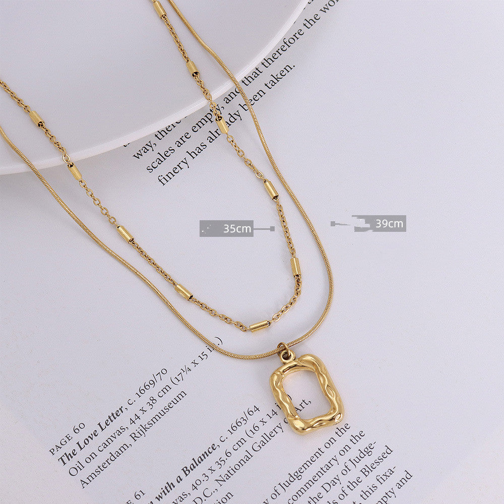 Vintage Titanium Steel 18k Gold Geometric Double-layer Square Clavicle Chain