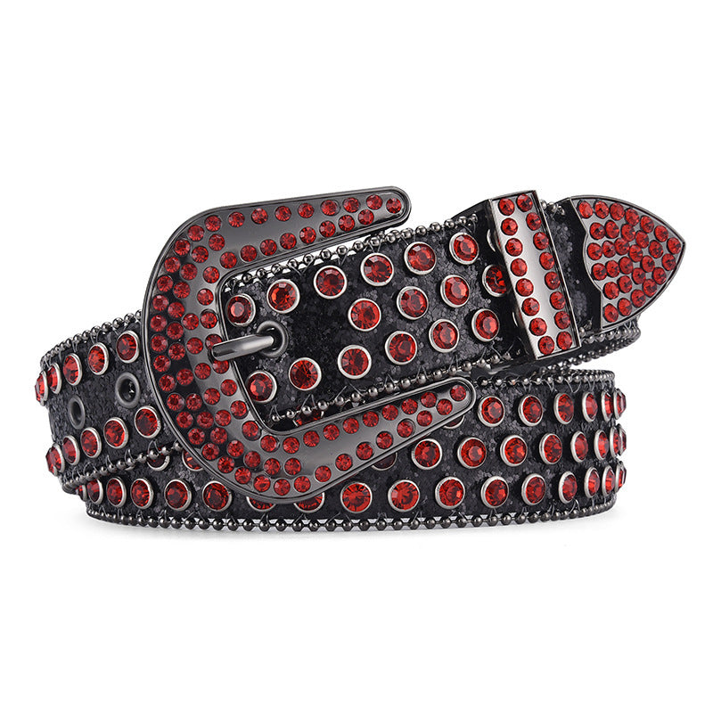 Ceinture unisexe en alliage, style punk rock, avec rivets et strass