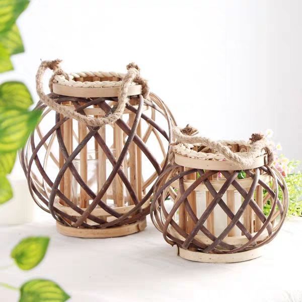 Wind Lantern Garden Decoration Vintage String Natural Wicker