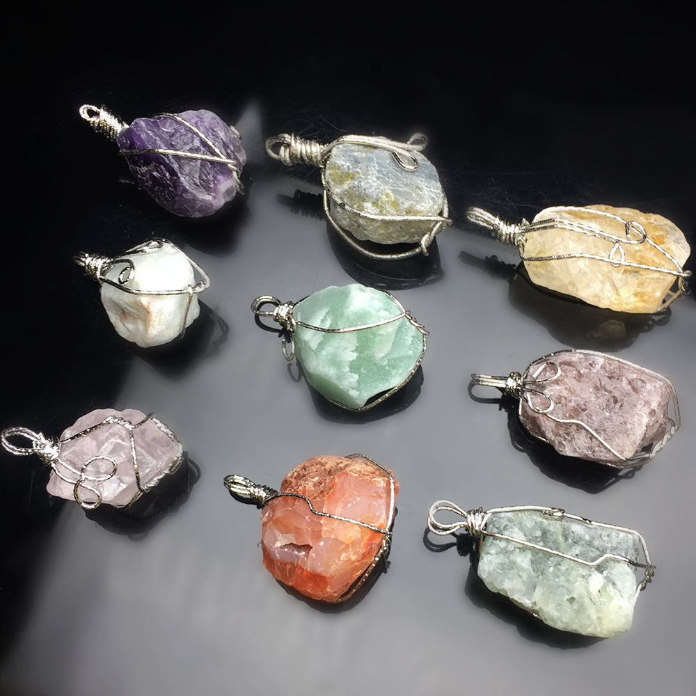 Natural Crystal Agate Rough Stone Pendant Irregular Winding